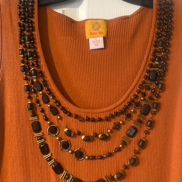 PRETTY RUBY RD TANK TOP WITH BEADS AND RHINESTONES BURNT ORANGE XL - Picture 2 of 4